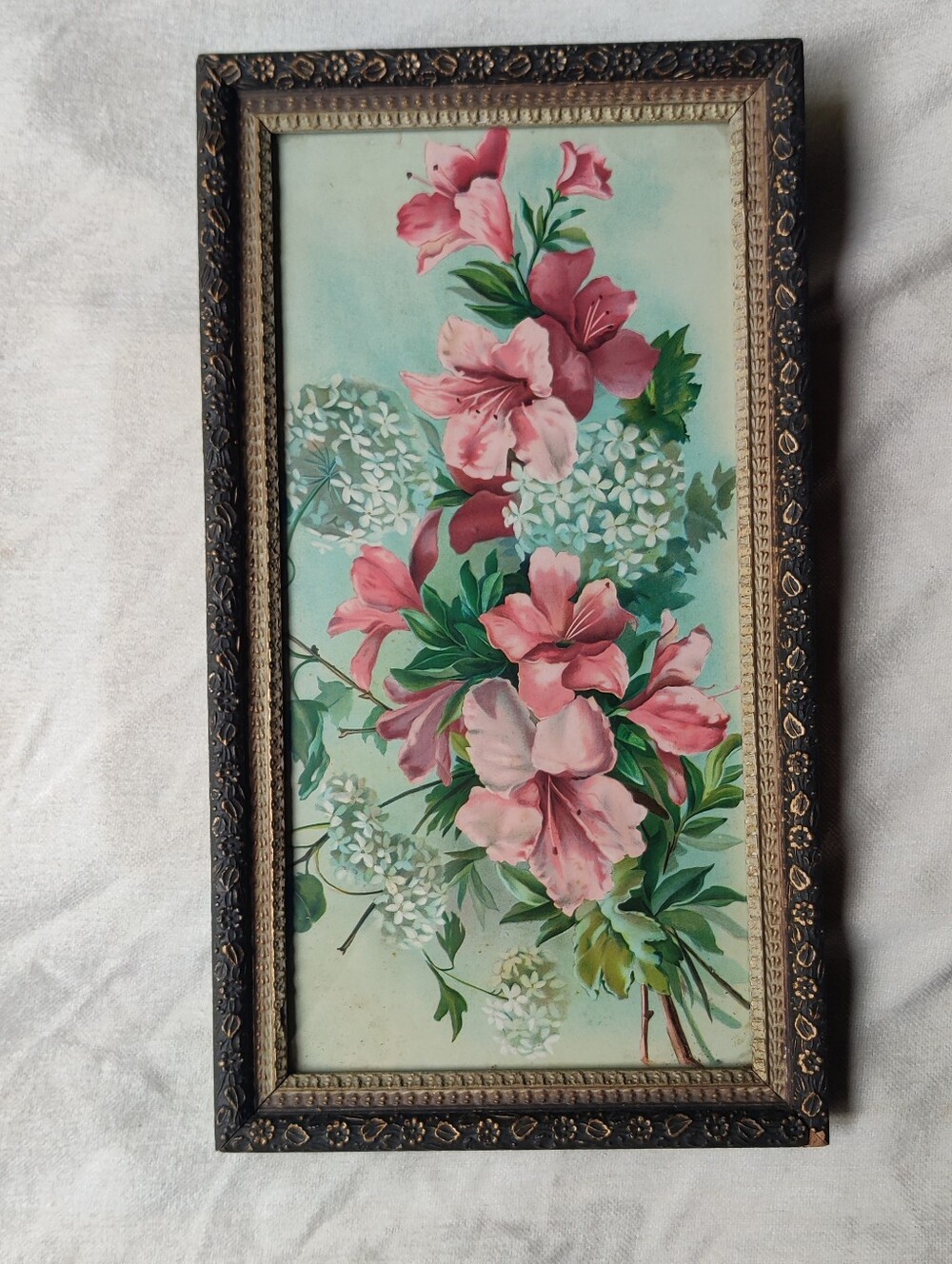Antique Floral Print 18x10 Azalea Blue Pink Shabby Chic Cottage Victorian Pastel